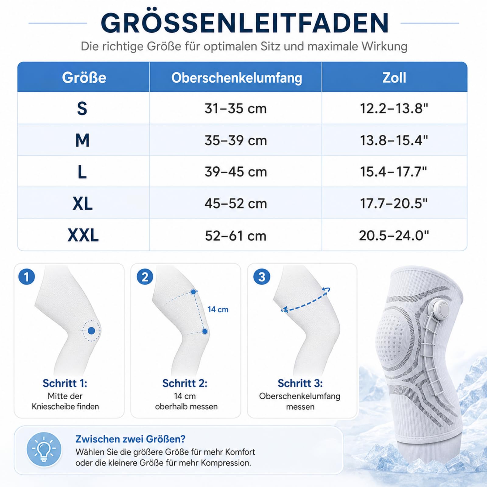 VILAO Kniebandage Mit Drehverschluss Patellarschutz 3D Kompression Rutschfest Für Alltag Arbeit Laufen Fitness Und Sport Kniebandage Männer (XL,2Weiß)