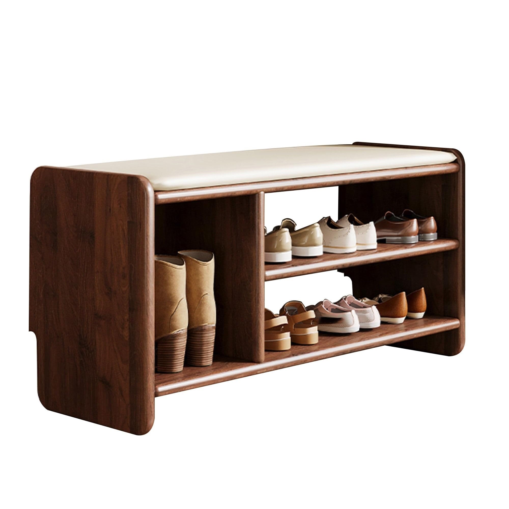 LWJSOCP Walnut Entryway Shoe Bench with Storage Padded Cushion nizer Rack for Front Door Bedroom Hallway Living Room – Stylish 80cm Shoe Seat for Foyer & End of Bed