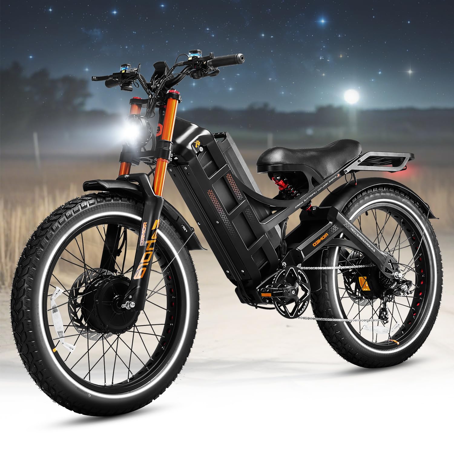 Eahora Romeo Pro Ⅲ/Ⅱ Ebike - Dual Motor 46-50MPH 5600W/4000W 60V 80Ah 200Miles Electric Bike for Adults, Long Range Electric Mountain Bike 26" Fat Tire Air Full Suspension E-Bike with UL2849
