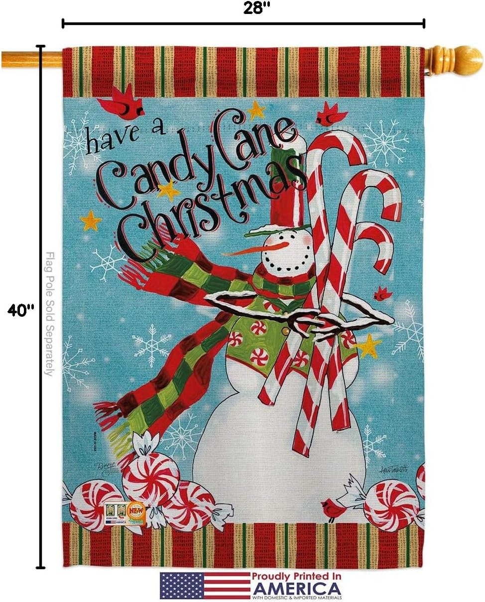 Candy Cane Christmas Garden House Flags Set Wintertime Santa Marry Xmas Present Reindeer Season Snow Small Decorative Gift Yard Banner Made In USA 28 X 40