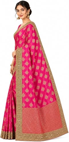 Women's Fuchsia Pink Silk Blend Saree with Unstitched Blouse Piece | Silk