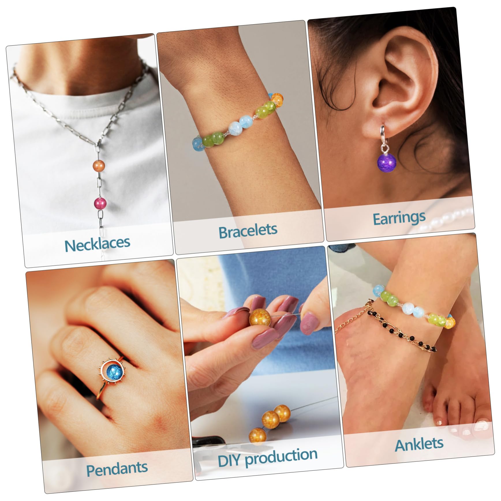 Uonlytech Cuentas de Vidrio Craqueladas 200 Piezas para Manualidades Cuerda Kit para Hacer Pulseras y Collares Joyería Accesorios de Bricolaje