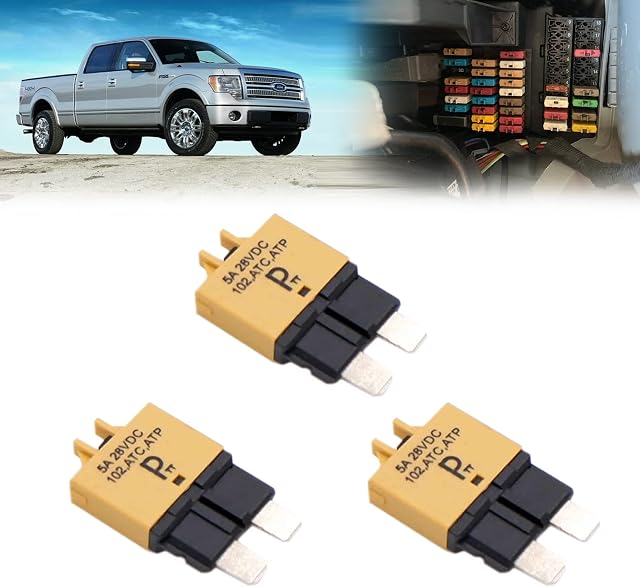 Parts PTT T3 Manual Reset Fuse Circuit Breaker ATC/ATO 28VDC 5A Circuit Breaker Fuse Kit Resettable Inline Fuse Holder Protection For Car Truck Boat RV Manual Reset 3 Pack