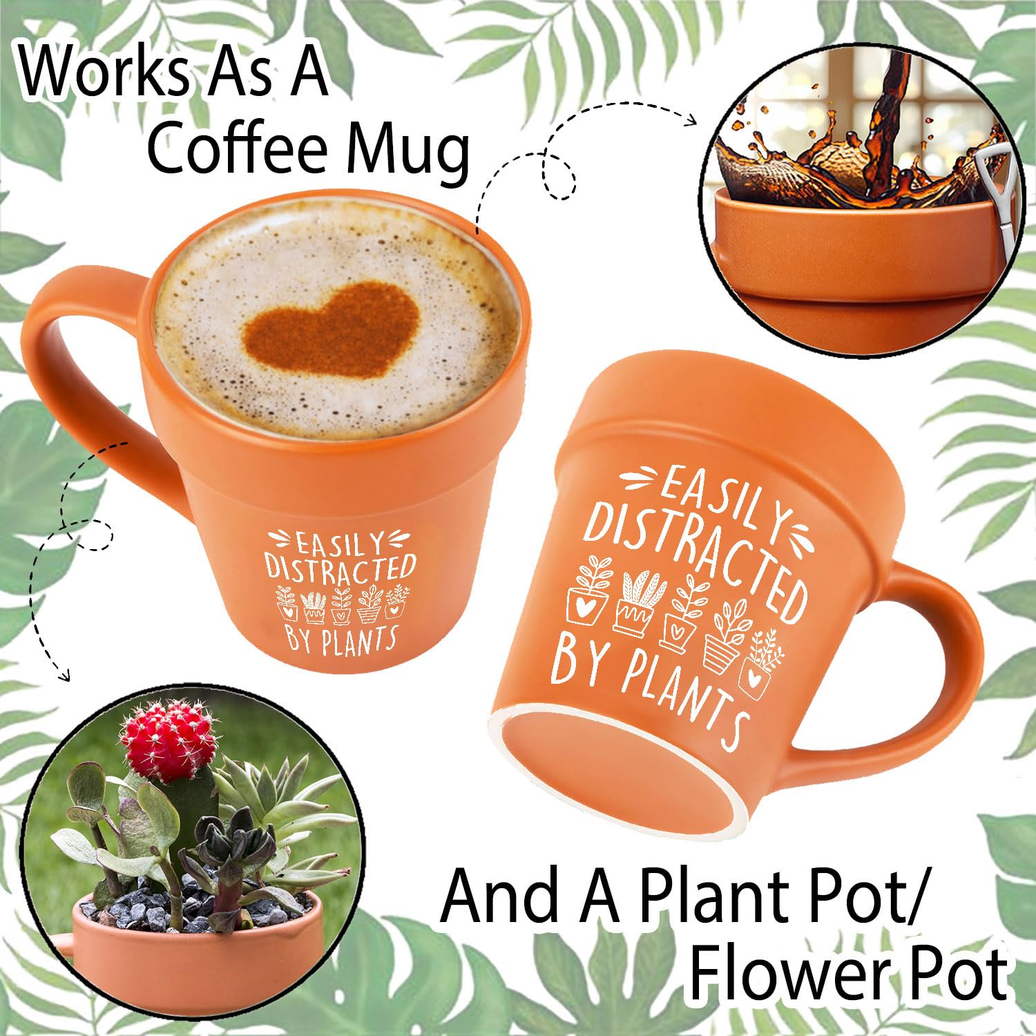 14oz Large Plant Mug With Shovel Spoon & Fork Easily Distracted By Plants Flower Pot Coffee Mug Gardening Mug - Handmade Plant Lover Gifts Idea for Women Grandma Mom Mothers Day Christmas