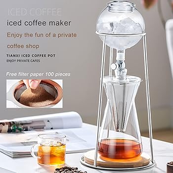 Cafetera con torre de goteo, Cafetera de café helado con filtro de goteo reutilizable de 600 ml y gotero de velocidad ajustable for café y té3