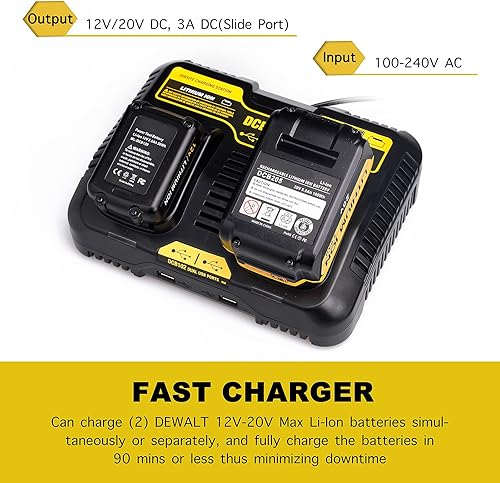 Miniatura 3 de Lilocaja DCB102BP - Estación de carga de 2 puertos de repuesto para cargador de batería Dewalt 20V Max DCB102 DCB112 DCB104, compatible con batería