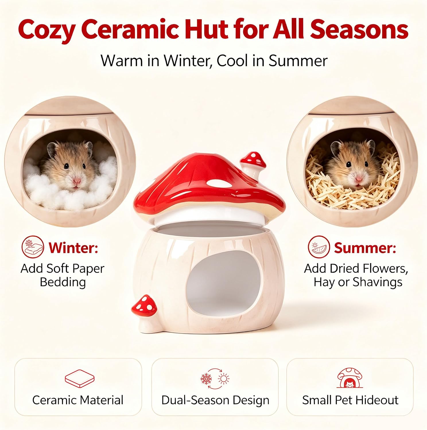 Mushroom Ceramic Hamster Hideout, Hamster Accessories image 2