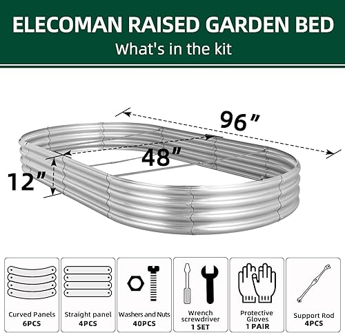 Miniatura 4 de Cama de jardín elevada galvanizada, jardineras resistentes a la putrefacción al aire libre, camas de jardín ovaladas grandes de metal para verduras,