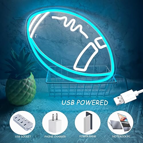 Miniatura 4 de Letrero de neón de fútbol americano, luz de neón para decoración de pared, letreros de neón LED azules para niños, adolescentes, dormitorio, sala de