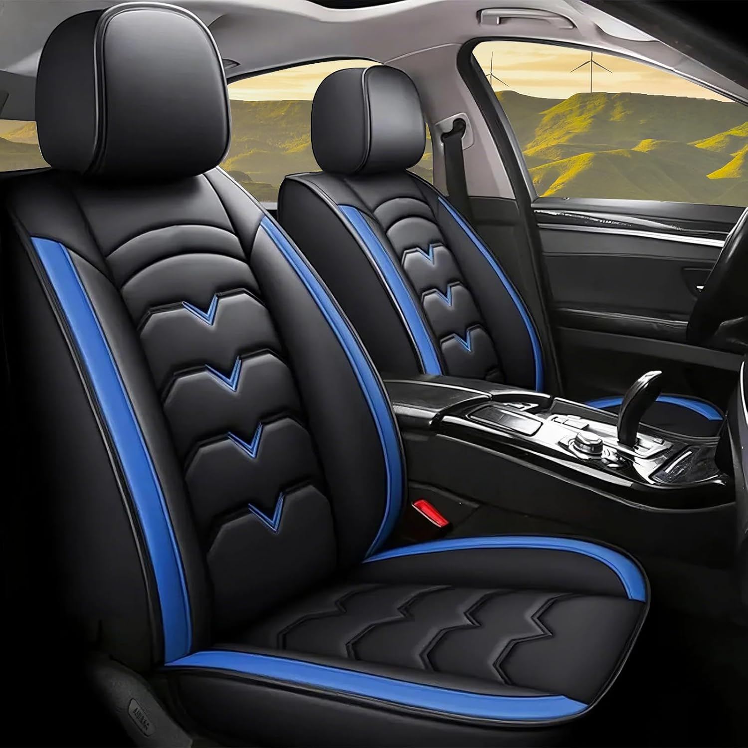 PU Leather Car Seat Covers Compatible with Chevy Trax 2022–2025, Custom Fit 5 Seat Cover Set for Front and Rear Seats, Non-Slip Seat Protectors Cushion, Trax Interior Accessories, Black Blue