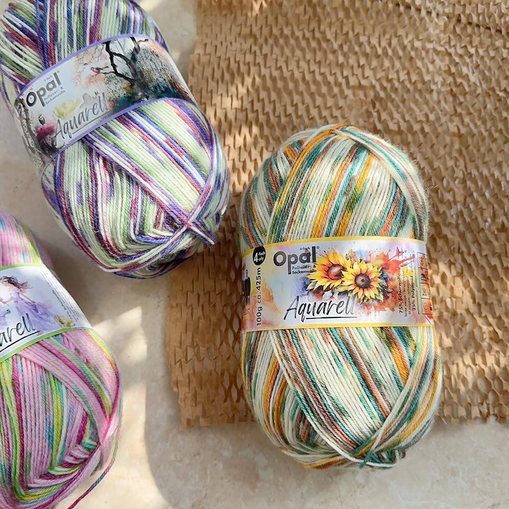 Opal Aquarell 4ply Sock Yarn, 75% Wool 25% Polyamide Space Dyed Colourful Yarn for Knitting & Crocheting, Fluffy Breathable for Sock, Sweater & Hats 100g/3.5oz (11531)