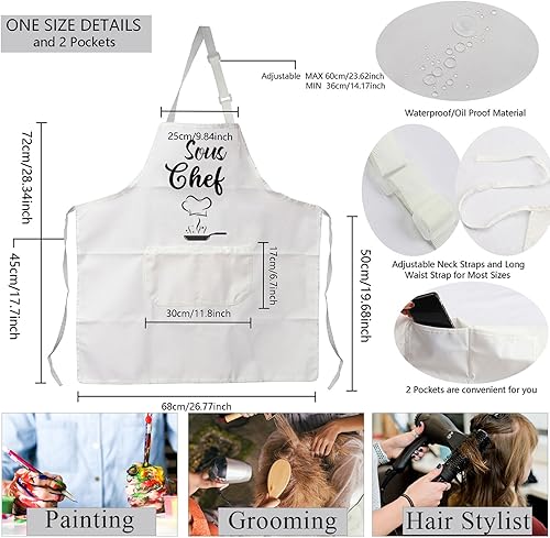 Miniatura 3 de MBMSO Delantales de chef y sous chef, delantales familiares a juego con bolsillos, para mamá, papá, hijo, hija, delantal de cocina, regalo de