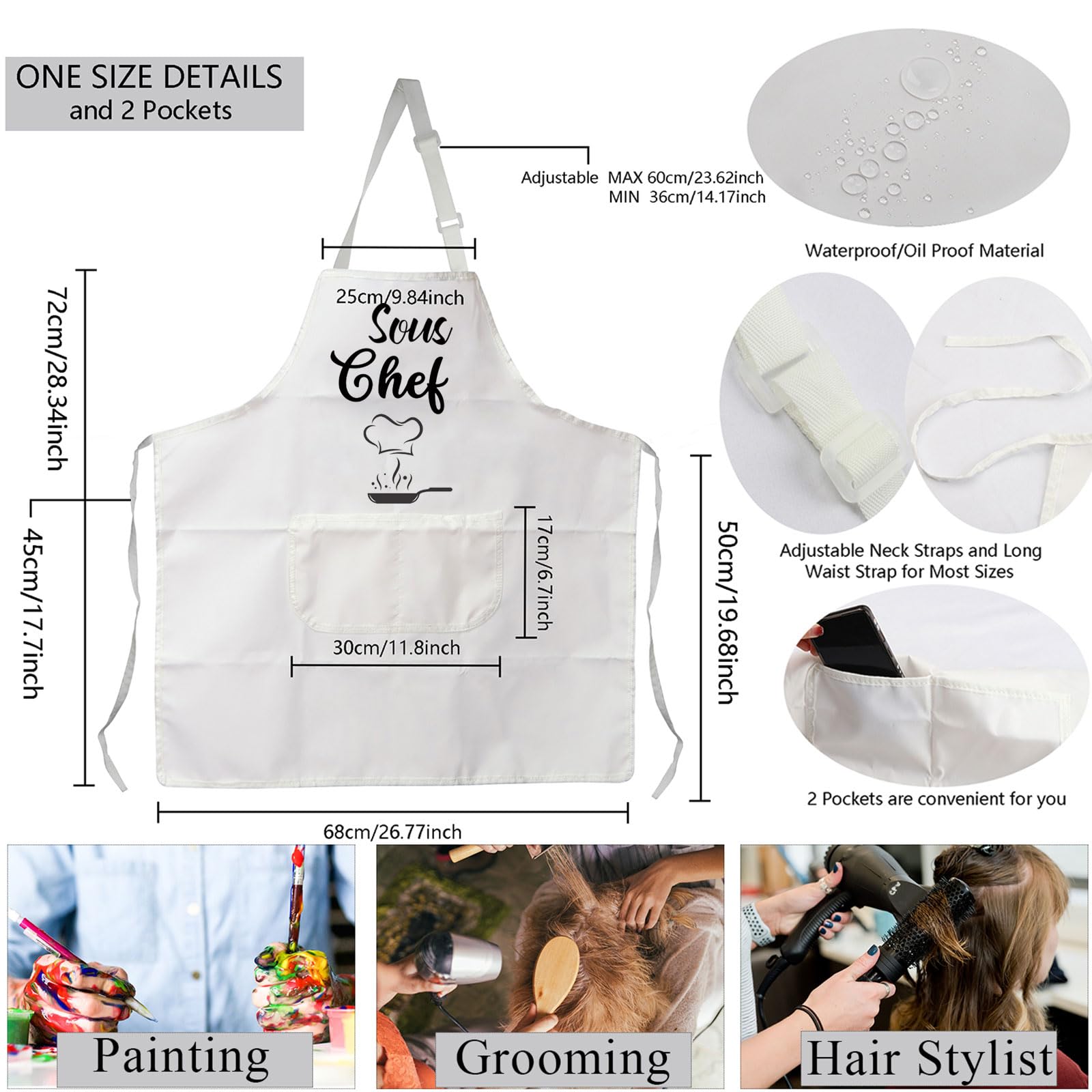 BNQL Head Chef and Sous Chef Aprons Matching Family Aprons with Pockets Mum Dad Son Daughter Kitchen Apron Housewarming Gift - Image 2