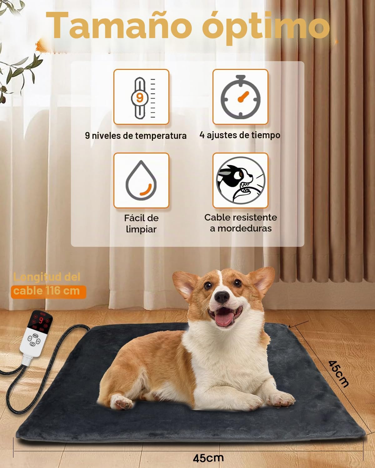 Esterilla calefactora para Gato y Perro, 45 x 45 cm | Alfombrilla Térmica para Mascotas, Impermeable segura, Anti-mordida, para Mascotas Recién Nacidos y Ancianos, 45x45cm