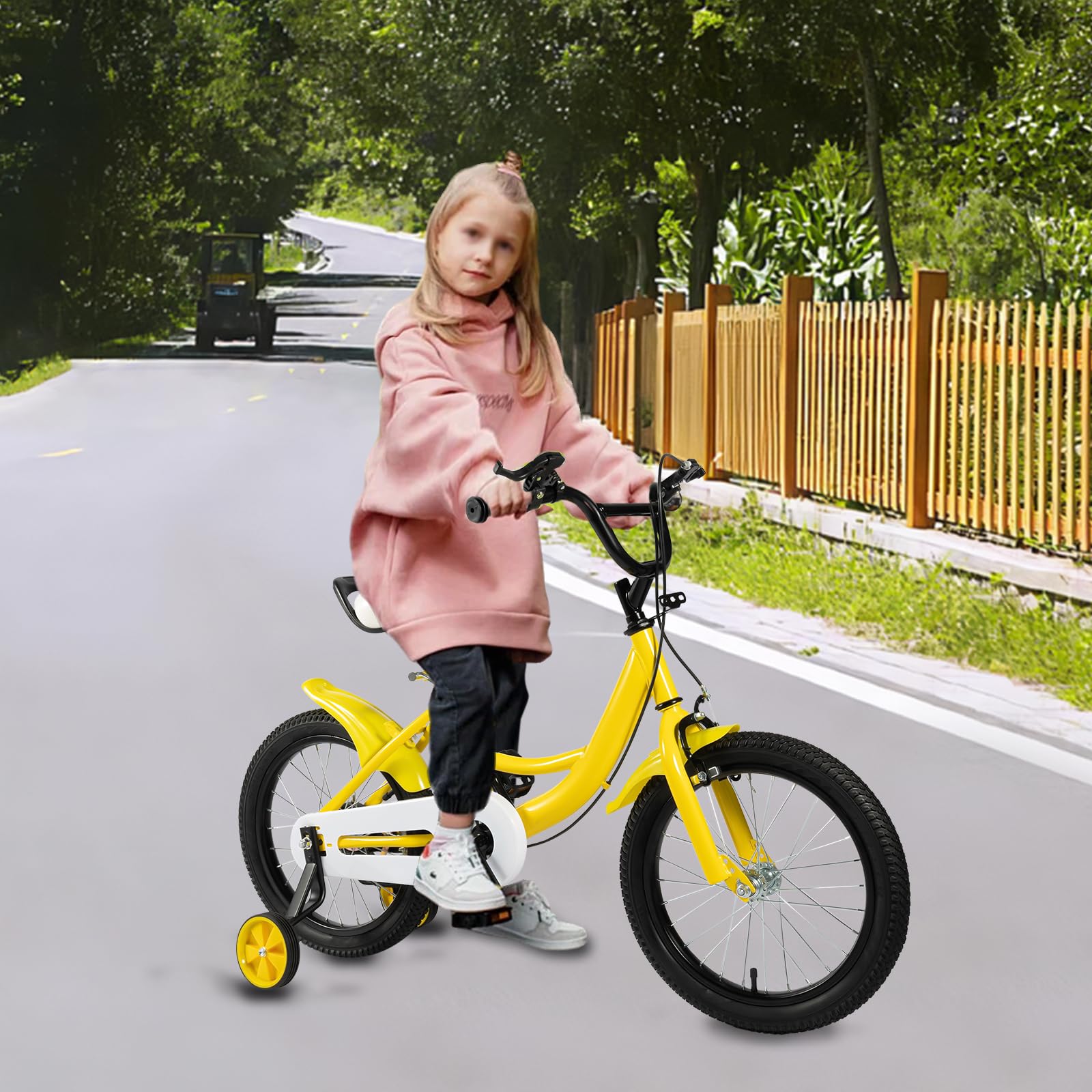 Vélo enfant 16 pouces roues stabilisatrices garçons filles 4-8 ans guidon selle réglables cadre acier carbone double freinage