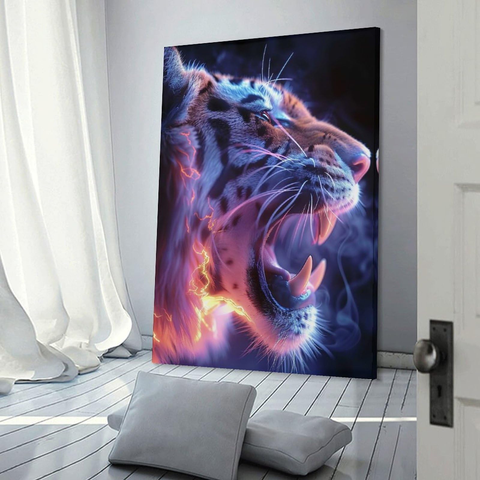 Junmoney Canvas Art Print Electric Tiger Roar, 20x30inch(50x75cm), for New Homes, Bedrooms Or Workspaces, Thoughtful Wall Decor for Art Lovers