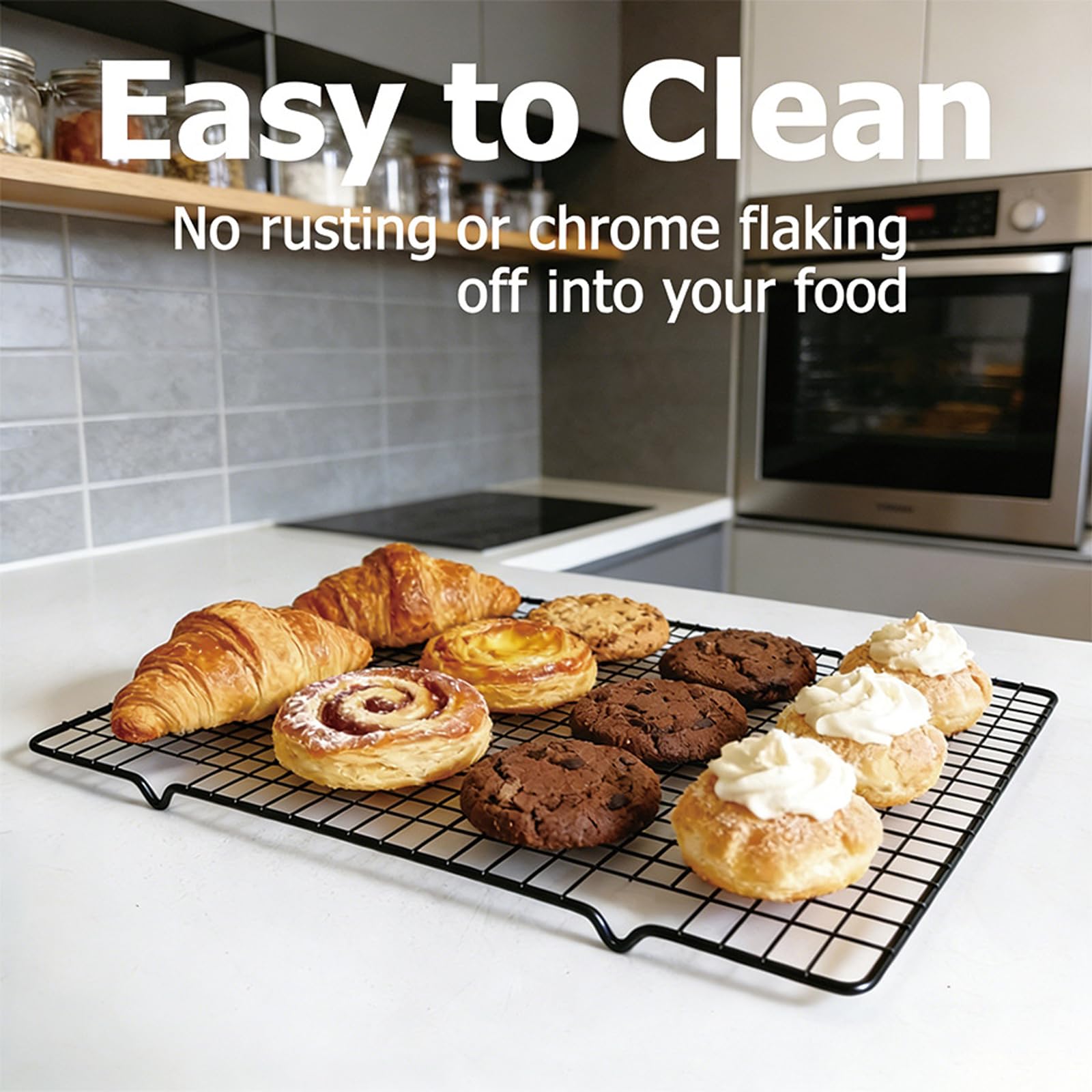Abkühlgitter 3er Set, 40x25cm Kuchengitter mit Antihaftbeschichtung, Backen zubehör aus Kohlenstoffstahl für Kekse, Muffins, Brot & Kuchen und kompatibel mit Backblechen