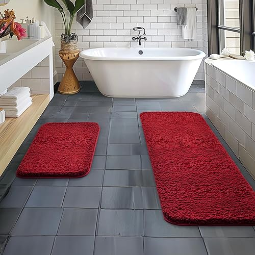 Miniatura 75 de MIULEE - Juego de 2 tapetes de baño antideslizantes y peludos de microfibra de felpa suave, extragruesos y absorbentes, para bañera y ducha, lavable