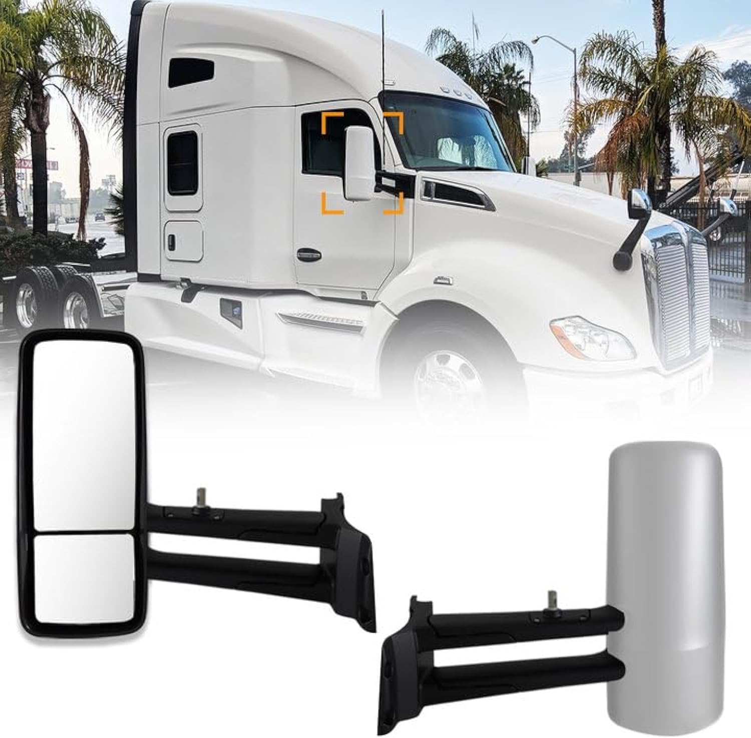 Door Mirror for Kenworth T680 T880 Replacement Driver Side Left Mirrors for Kenworth Truck Heated Adjustable Door Mirror for T880 T680 Semi Truck Accessories Black