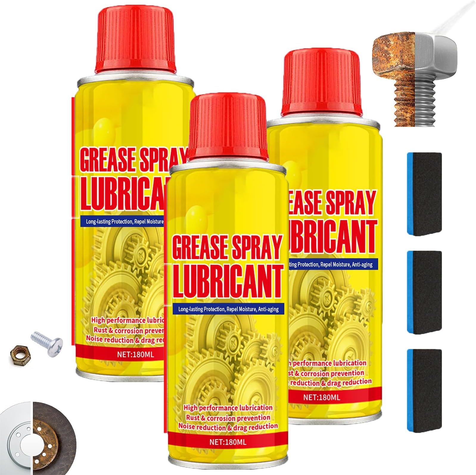 Anti-Rust Lubricant Spray & Rust Remover - Rust Remover Spray for Metal, Multi-Purpose Lubricant Rust Remover Sprays, Fast-Acting Formula for Vehicles, Tools, Chains (3Pcs)