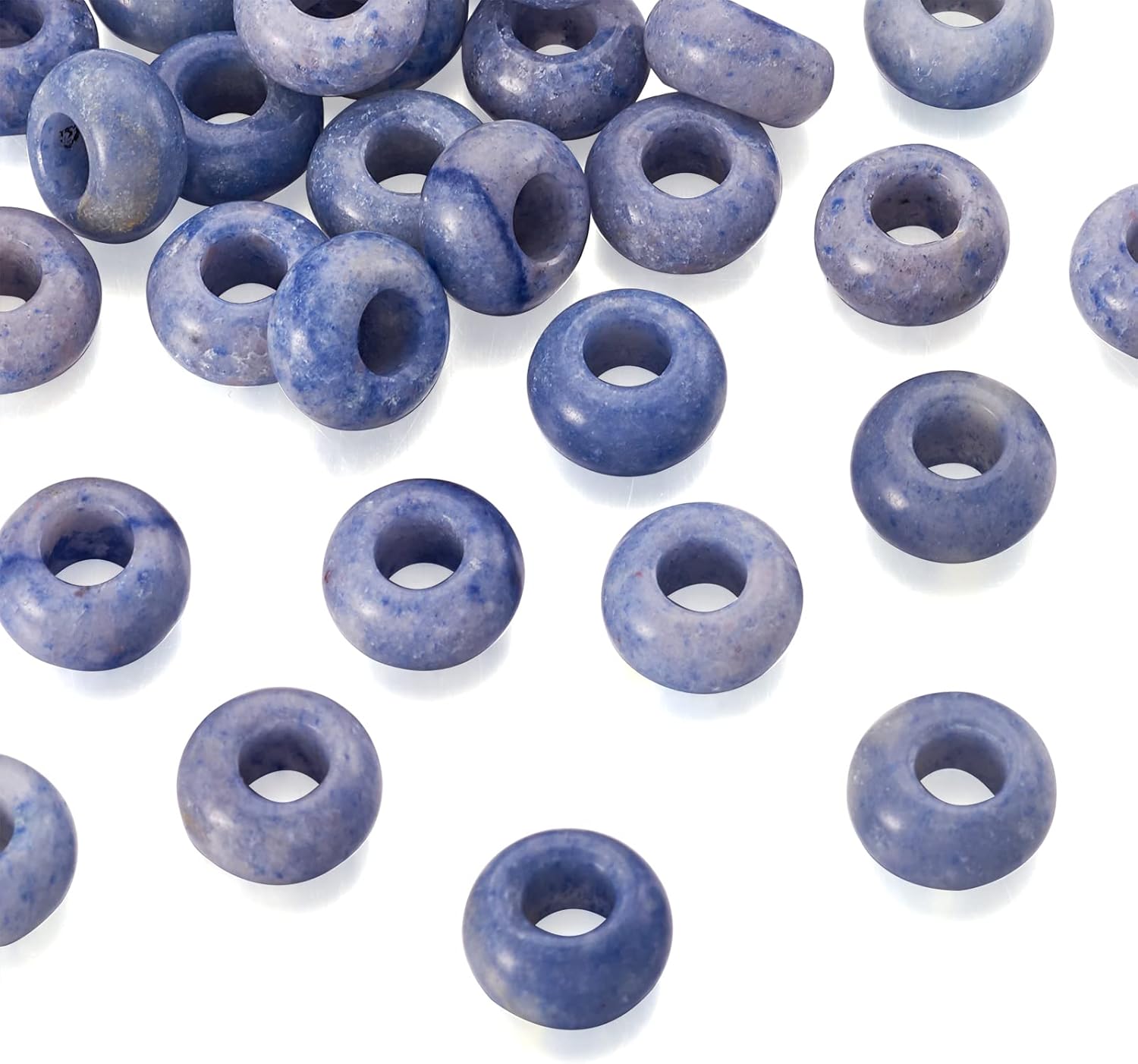 FASHEWELRY 50Pcs Natural Indian Agate European Beads 13-14mm Large Hole Rondelle Gemstone Space Beads for Snake Chain Bracelet Jewelry Making