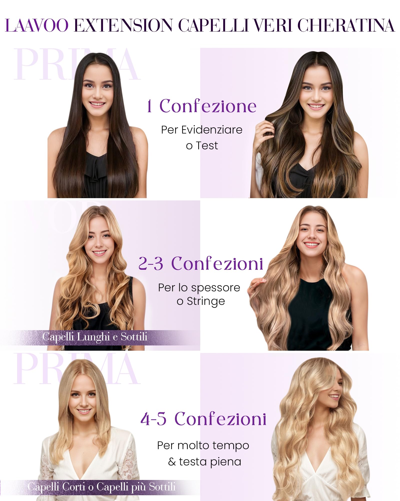 LaaVoo Extension Capelli Veri Cheratina Nero Jet 60cm 50g 50 Ciocche Morbidi Setosi