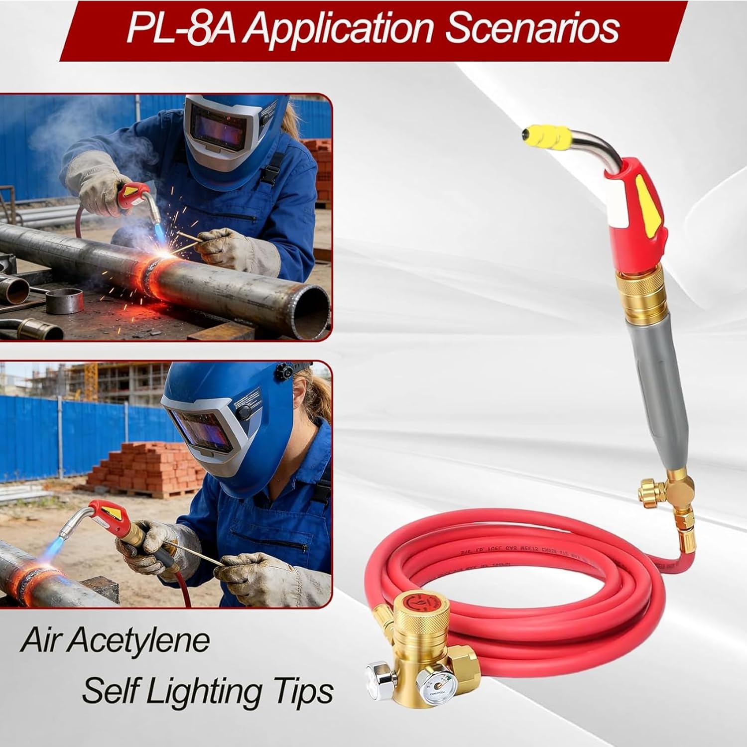 0386-0819 PL-8A Self Lighting turbo Torch Tips for Welding/Brazing, 5/16" Air Acetylene Tip Swirl for Victor, Soft solder 1-1/2" Silver braze 1-2", Air Acetylene tip for Torch Kit