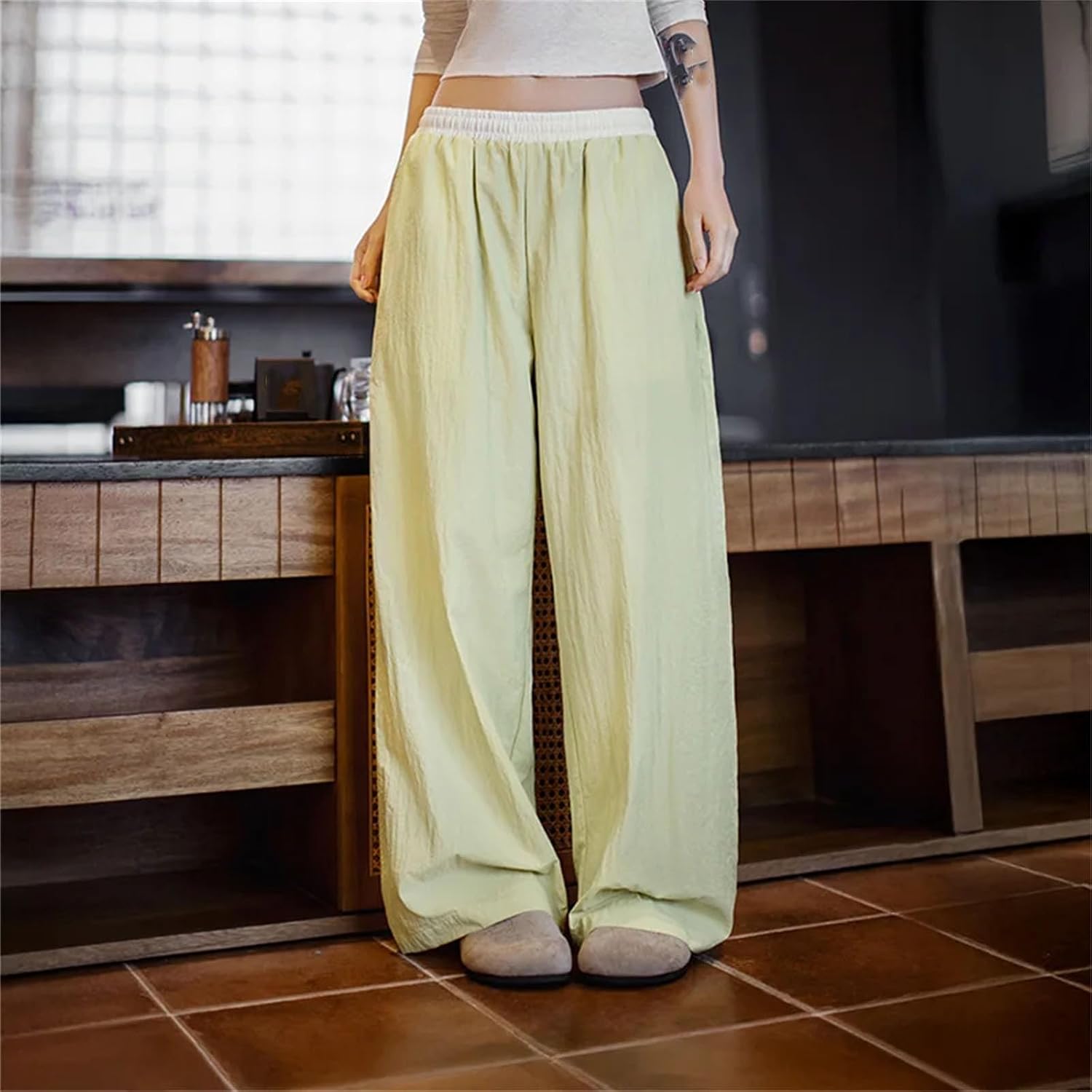 Women Outdoor Cool-Touch Joggers Pants Loose Elastic Waist Color-Block Dance Pants