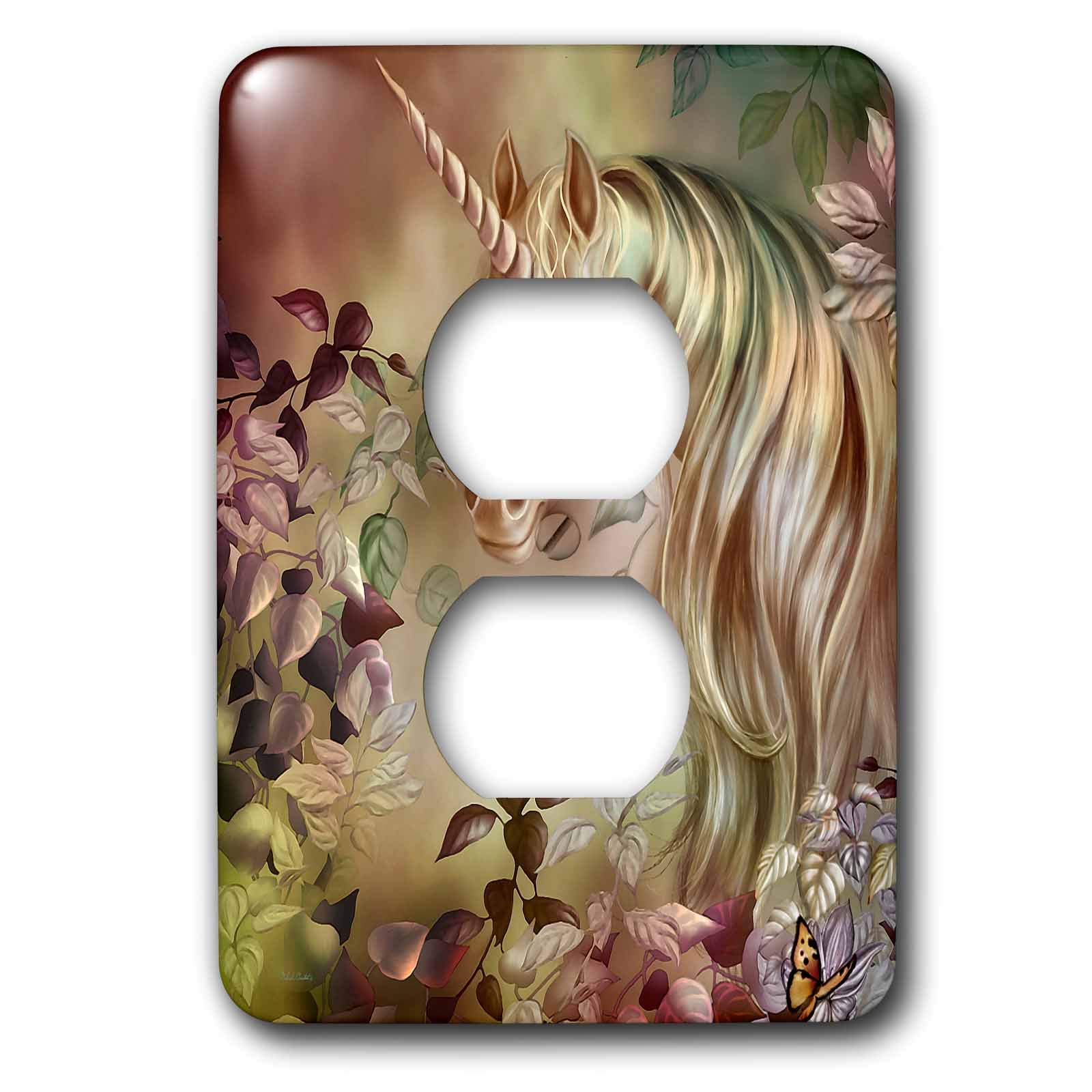 Plaque double prise licorne magique royaume floral pour chambre