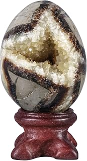 mookaitedecor Natural Septarian Dragon Crystal Egg with Stand for Display, Geode Cluster Stone Septarium Dragon Egg Mineral Specimen for Home Office Decoration, 40-58 mm