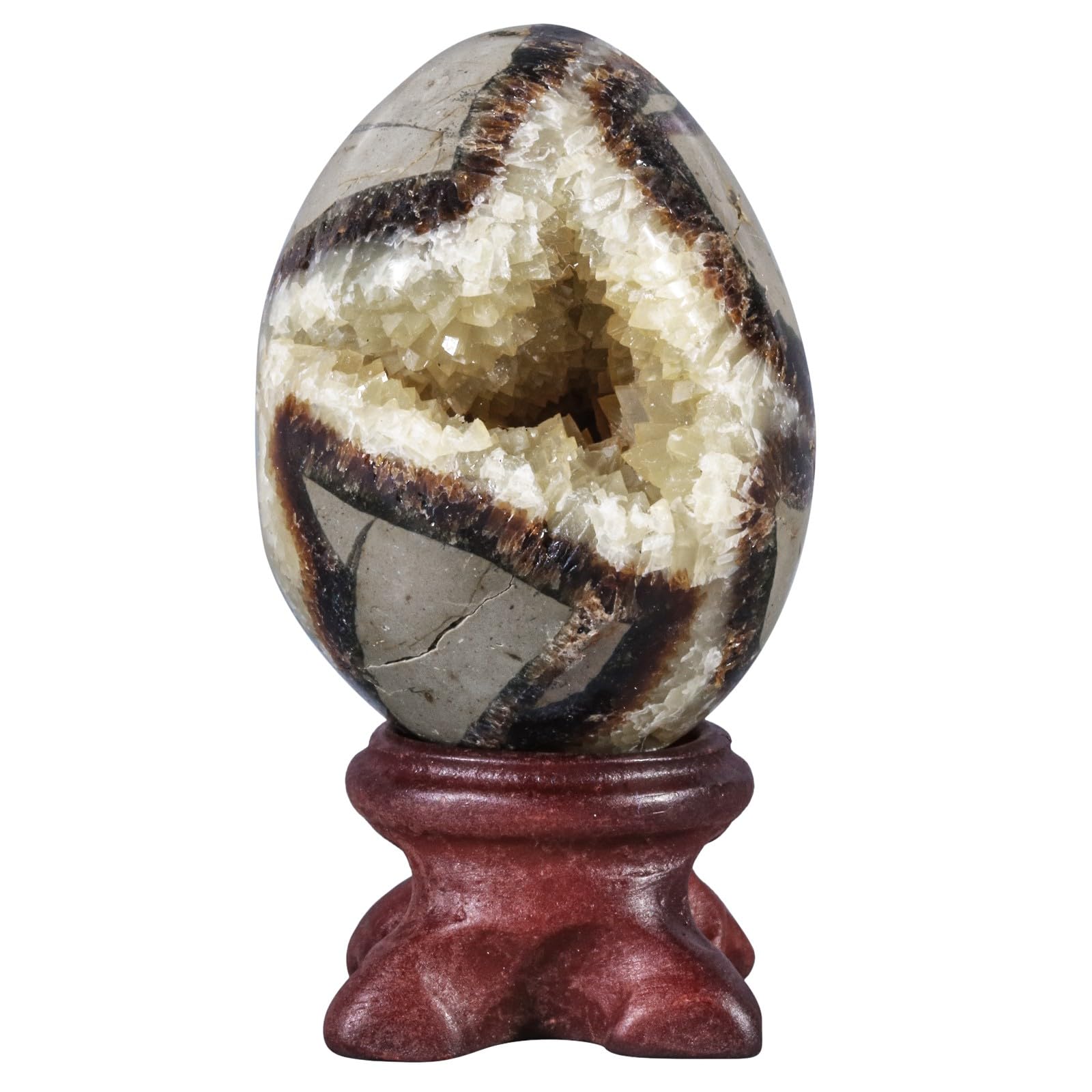 mookaitedecor Natural Septarian Dragon Crystal Egg with Stand for Display, Geode Cluster Stone Septarium Dragon Egg Mineral Specimen for Home Office