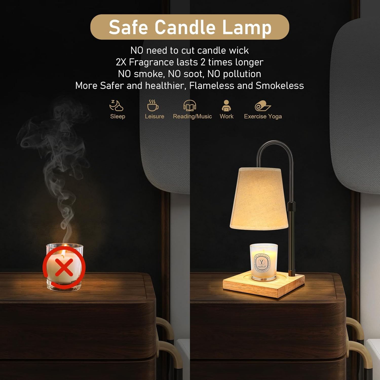 Candle Warmer lamp,Electric Adjustable Height with Timer Dimmable Candle Lamp Warmer Wax Melts Warmer for Jar Candles Home Decor Gifts for Mom (with 2 Bulbs)-Fabric Cone