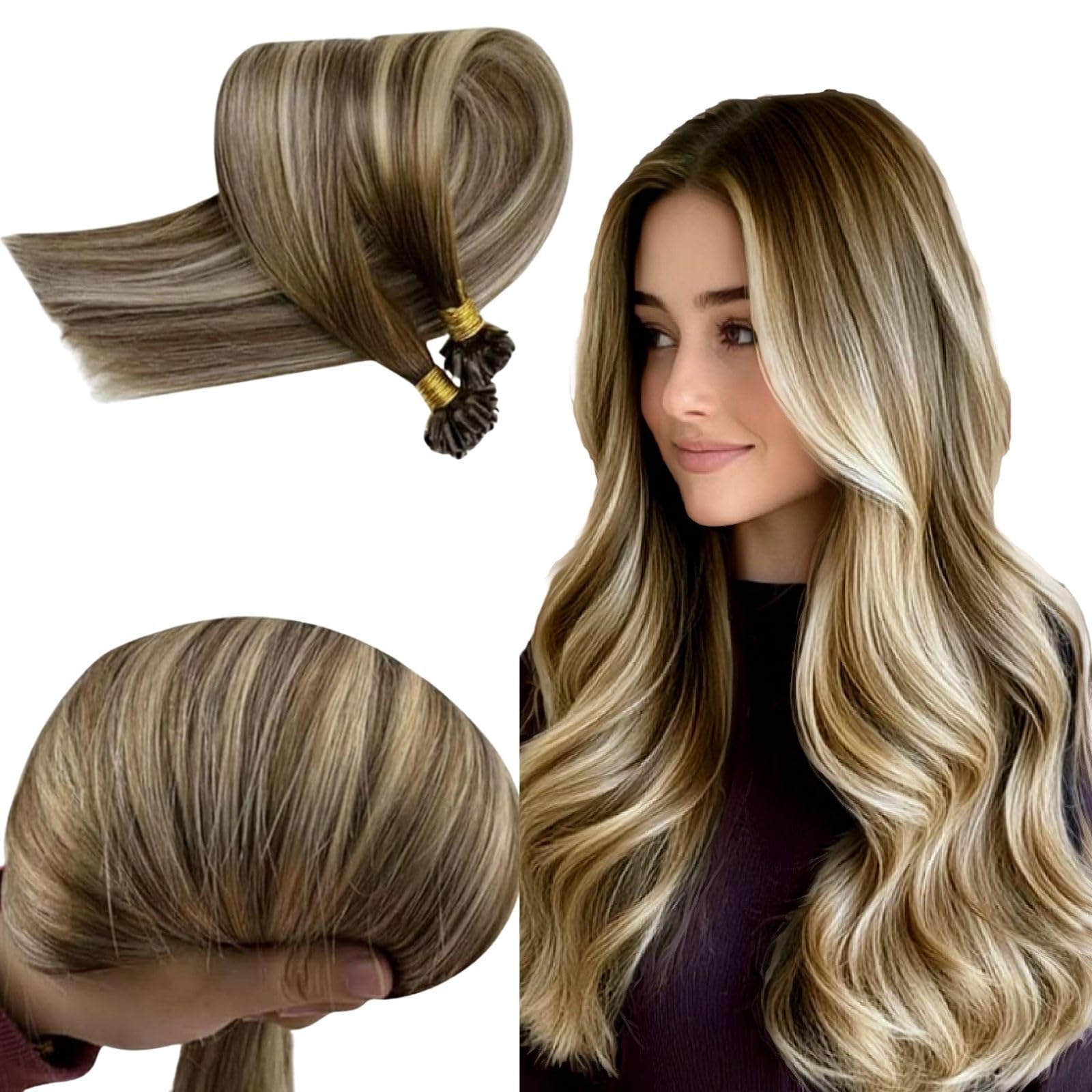 RUNATURE Extension Cheratina Capelli Veri Balayage Marrone 45cm 50g 50s