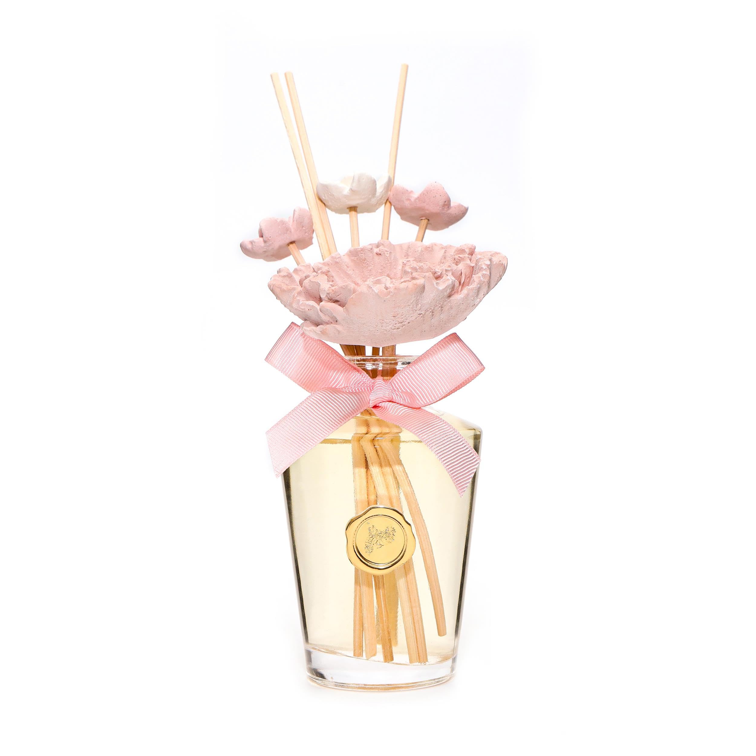 MİSSİ 130 ml Pembe Çiçek Seramik Taş Bambu Çubuklu Garden Rose-Pudra Oda Kokusu