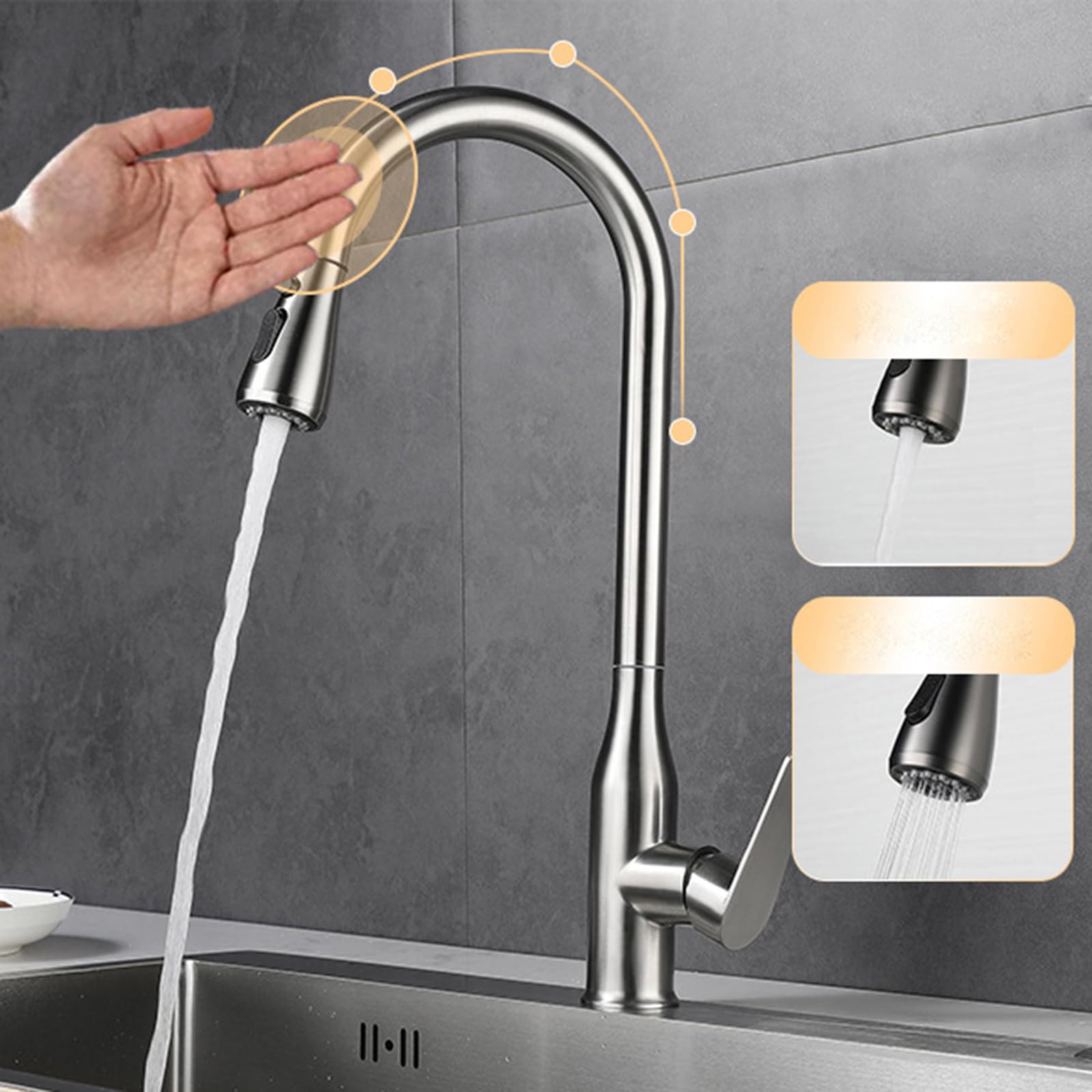 XJTNLB Sensor Grifo Fregadero Extensible Oro Cepillado