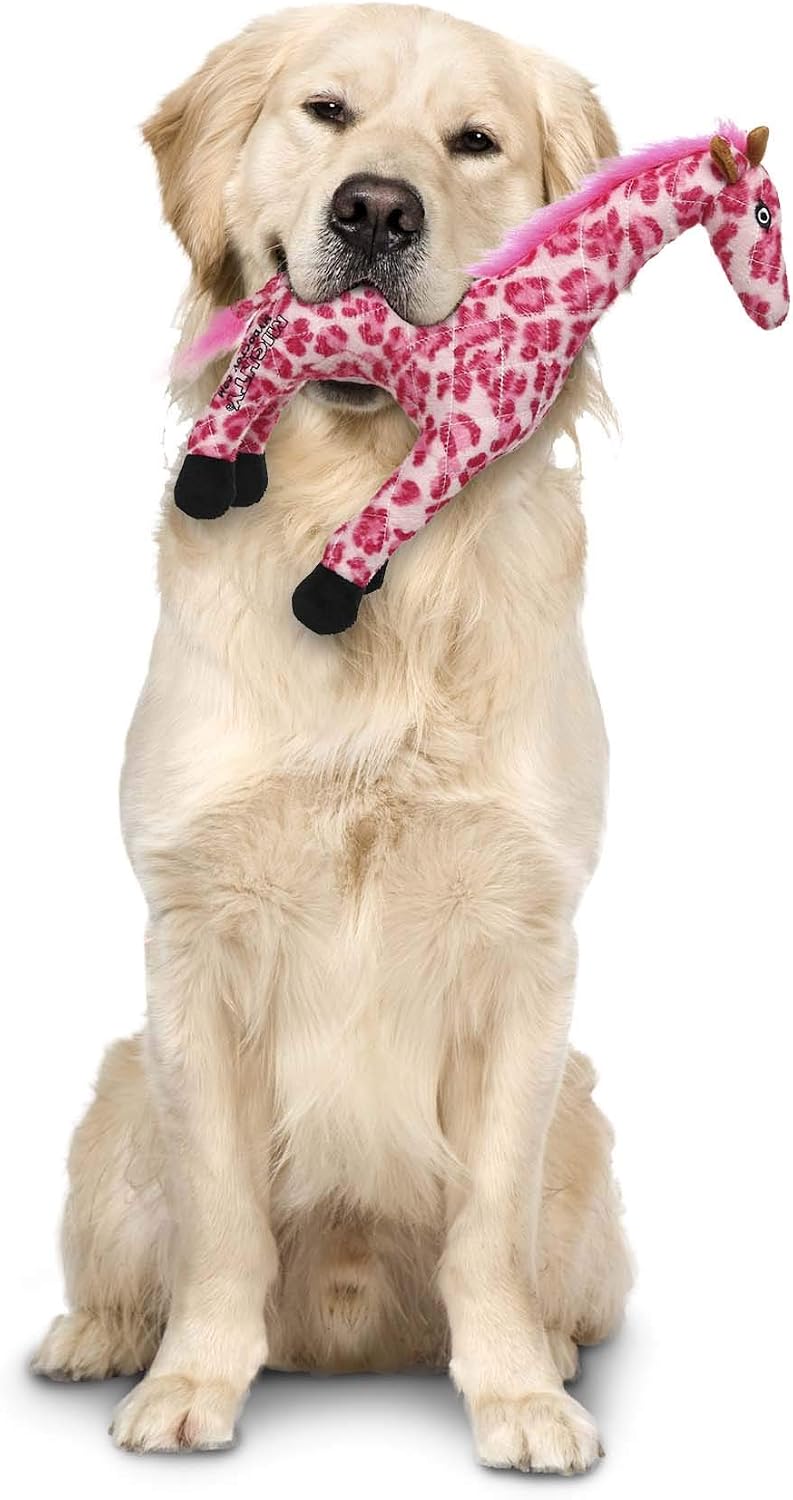 MIGHTY- Safari - Squeaker-Multiple Layers. Made Durable, Strong & Tough. Interactive Play Dog Toy (Tug, Toss & Fetch). Machine Washable & Floats (Pink Giraffe, Large 2 Pack)