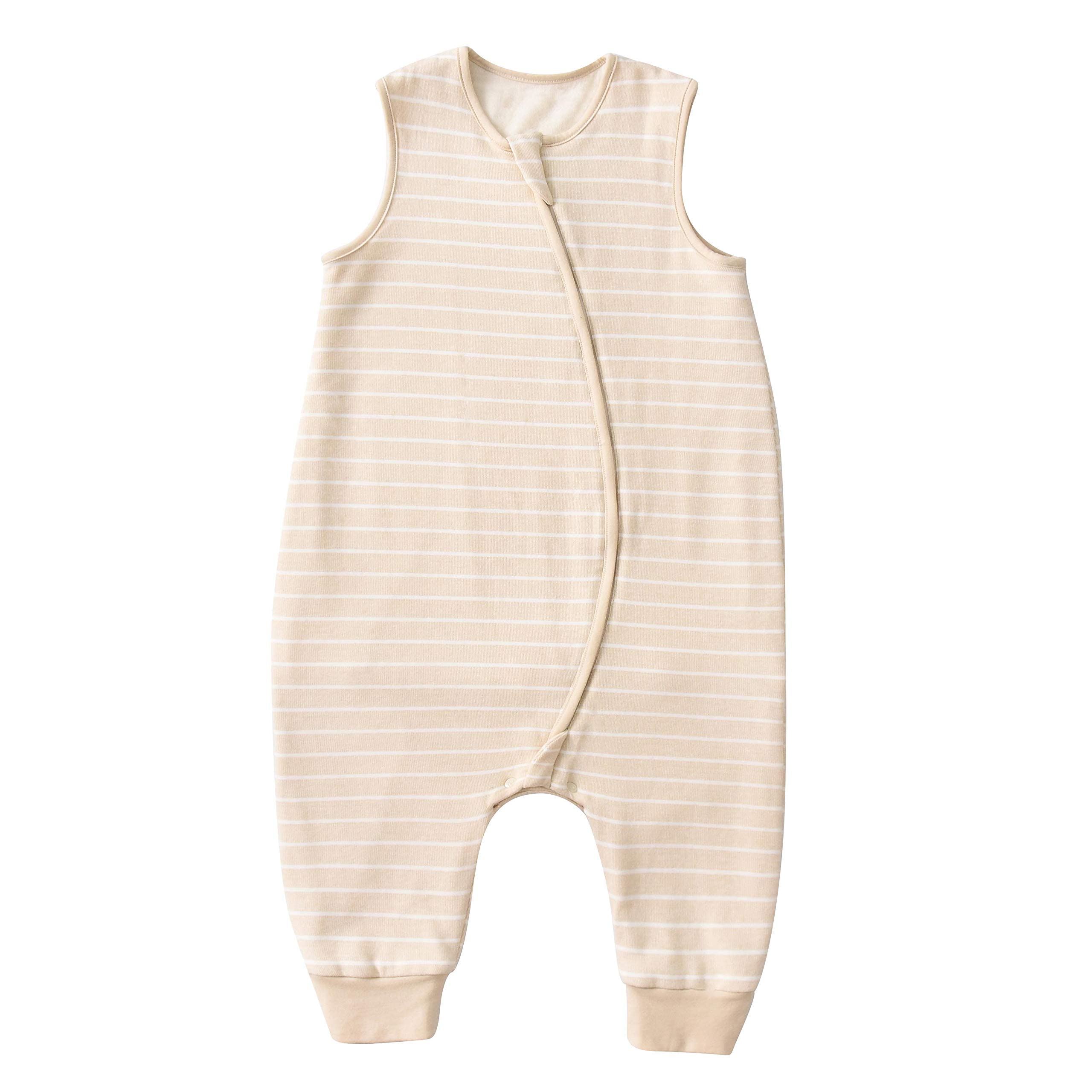 Merino Wool & Organic Cotton Toddler Sleep Sack with Legs, 4-Season Wearable Baby Blanket, 30-42 Months, Cream Yellow