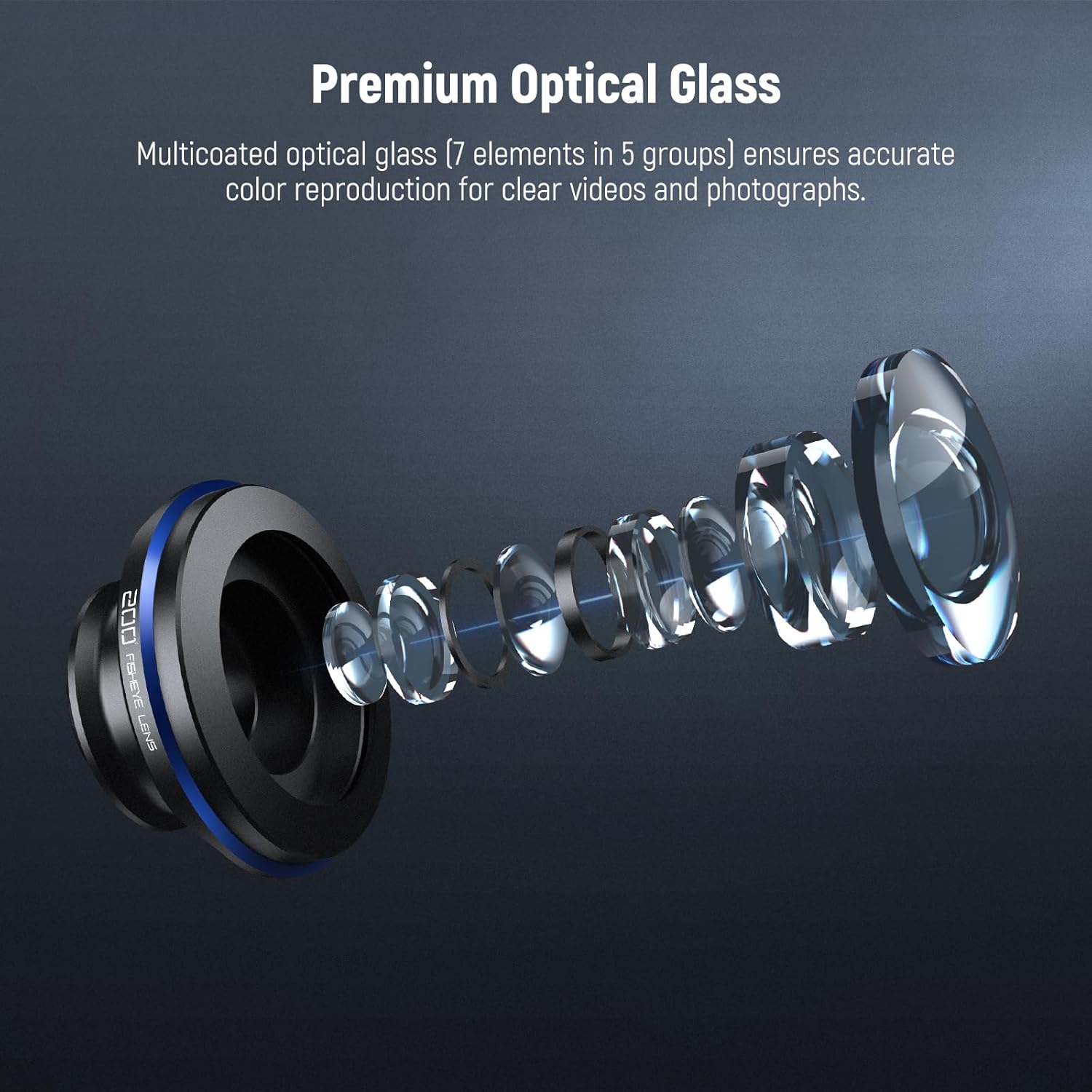 Portlagan view of the premium optical glass elements within the fish-eye lens