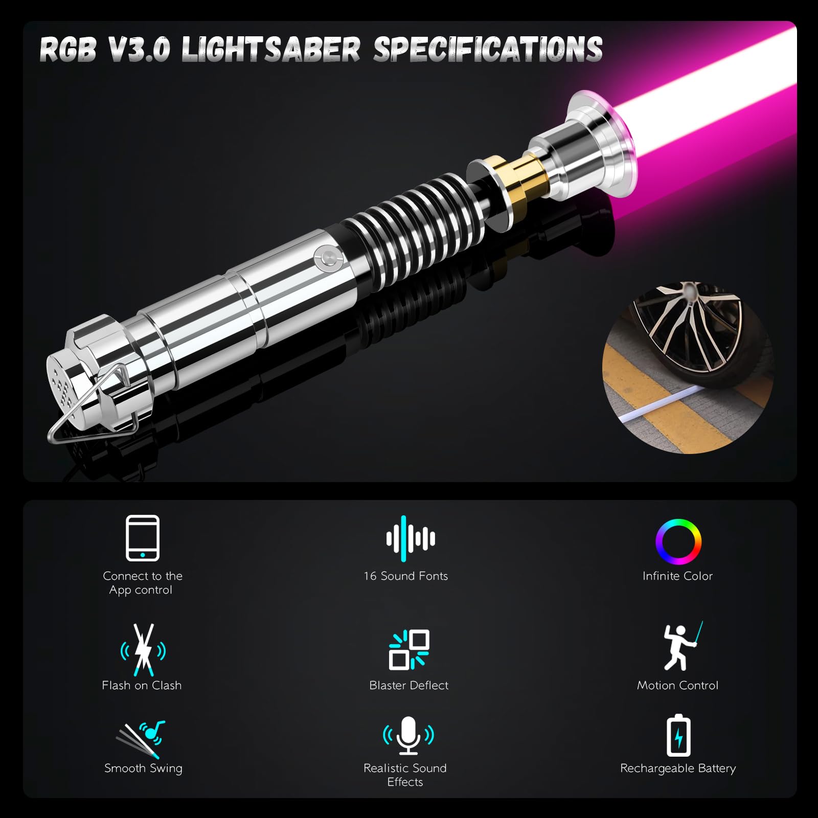 Lichtschwert App Kontrolle LK Lightsaber, Smooth Swing RGB 16 Farben Duell Lichtschwerter für Erwachsene 16 Soundeffekte Motion Control Metallgriff Licht Schwerer für Cosplay und Geschenk