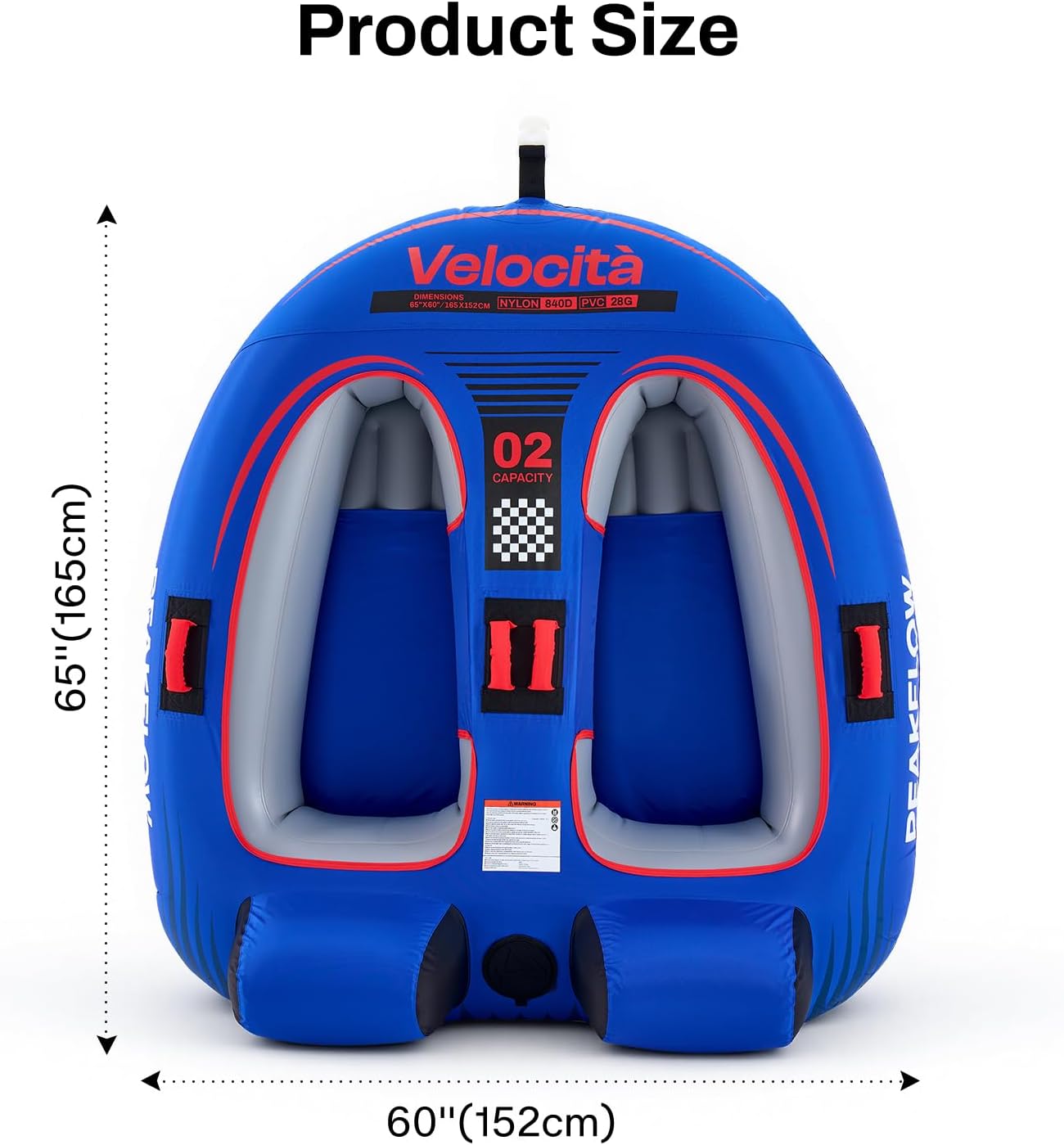 PEAKFLOW Towable Tube,Boat Tube,2 Rider Models,Tubes for Boating,Inflatable Boat Tubes and Towables,EVA Foam Pads and Handles,Swift Connect Rapid Boston Valve, 65x60Inches Inflated,Velocita Series