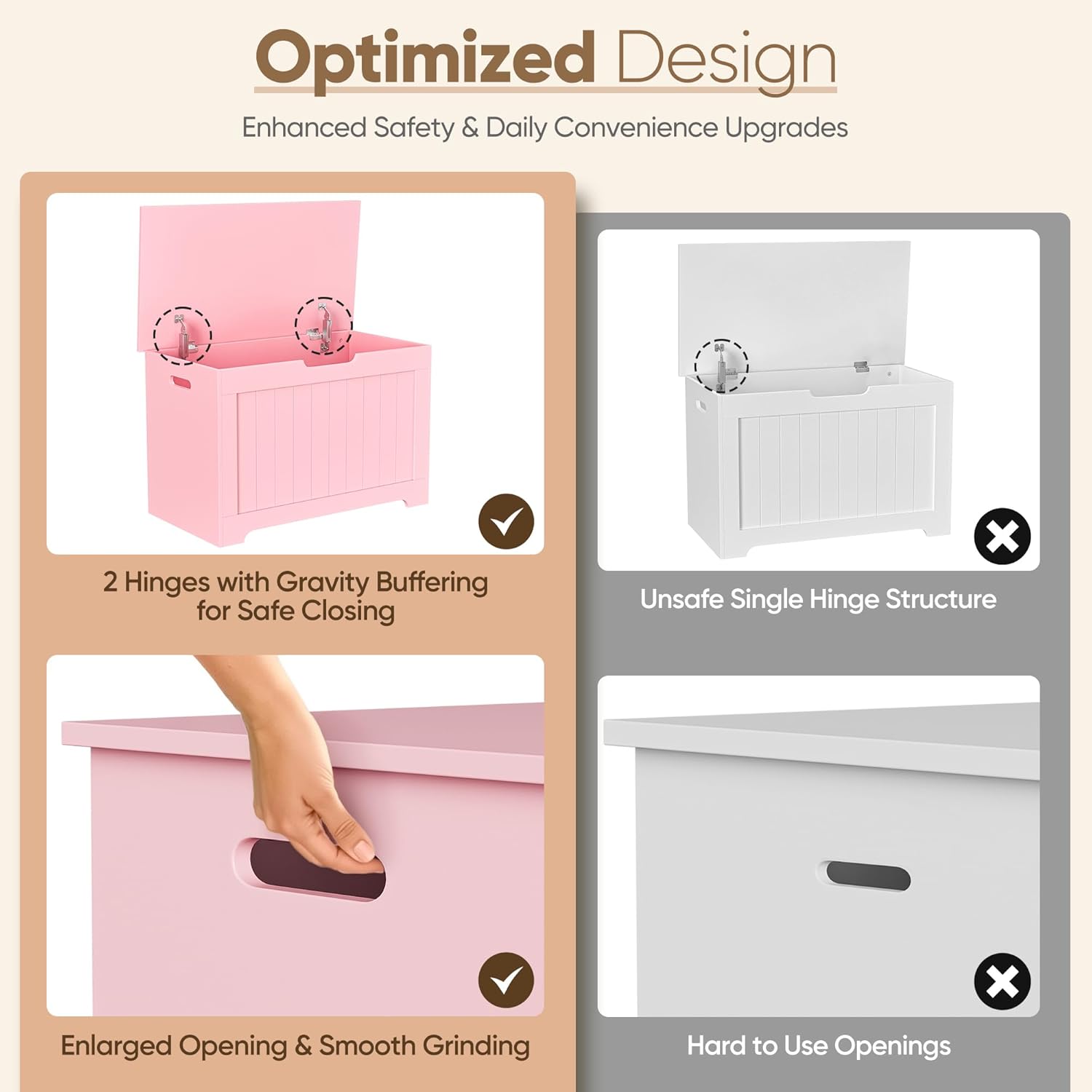 SUPER DEAL Storage Chest, 30 inches Chest Box Organizer with 2 Safety Hinges, Wooden Entryway Storage Bench, Pink