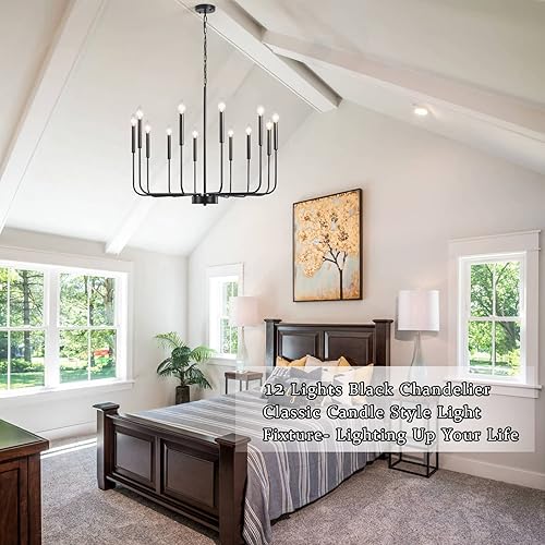 Miniatura 6 de Candelabro negro de granja, 12 luces modernas para comedor sobre mesa, candelabros grandes de metal para sala de estar, cocina, entrada, vestíbulo