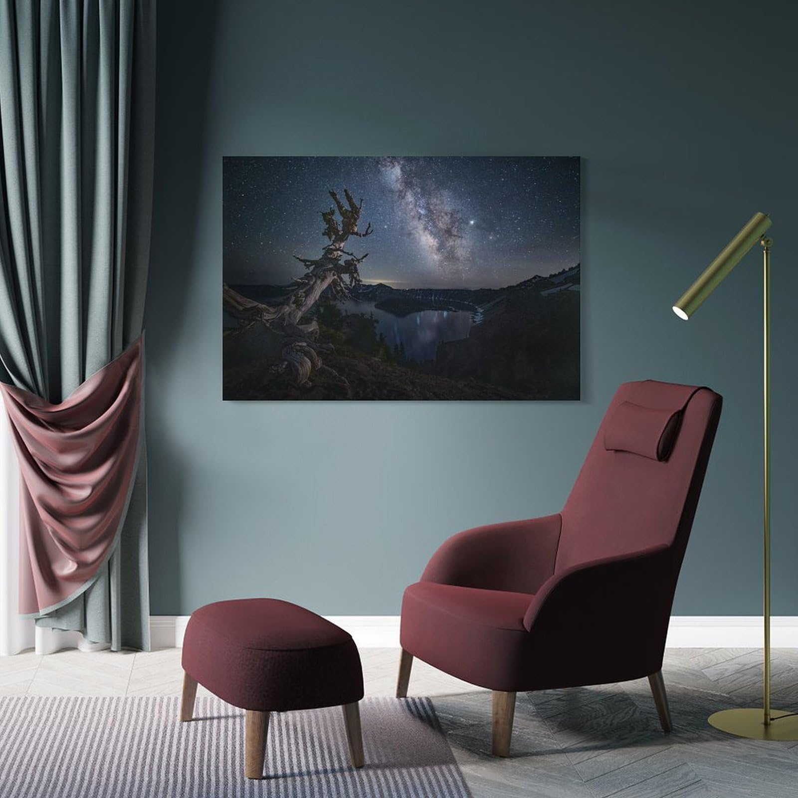 Junmoney Milky Way over Crater Lake Home Decor Wall Art 24x36inch(60x90cm), for Gallery Wall Layouts in Home Or Office, A Versatile Canvas Print for Layering