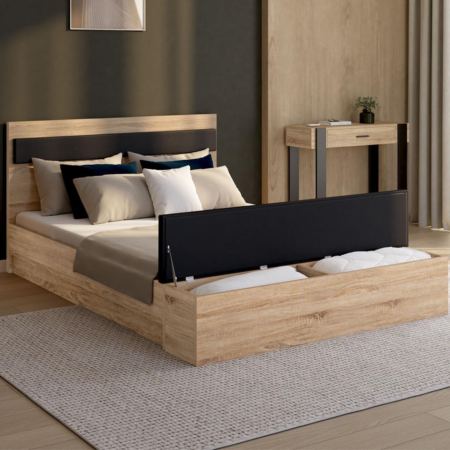 IDMarket - Lit Double Gaelle 140 x 190 cm Bois et Noir