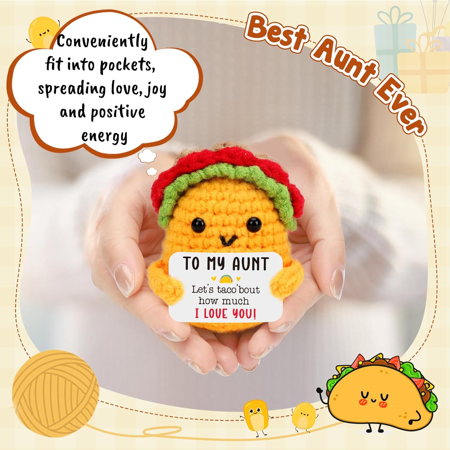 TuSuQing Aunt Gifts Aunts Christmas Birthday Gift from Nephew Niece, Best Aunt Ever Gifts for Women Mothers Day Ideas Gift, Funny Handmade Crochet Taco Aunty Anutie Tia Christmas 2025 Present - Image 8