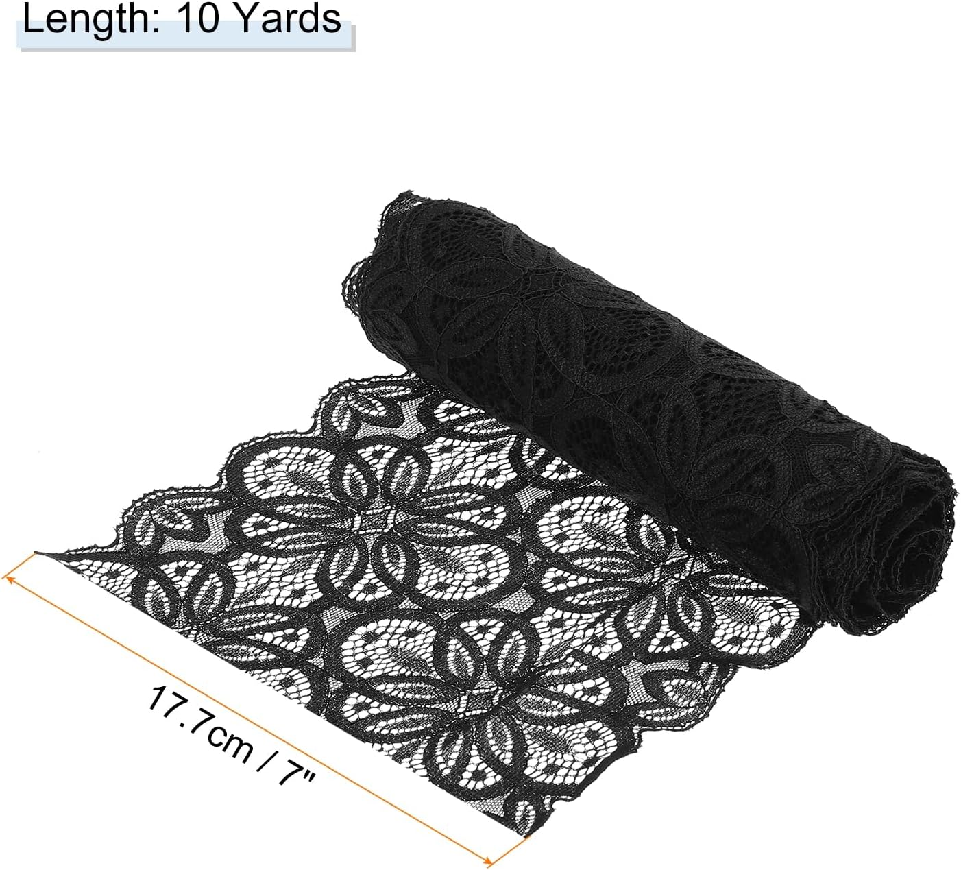 MECCANIXITY Lace Ribbon 10 Yards 7 Inch Lace Flower Trim for Craft Gift Wrappers Headbands Wedding Black