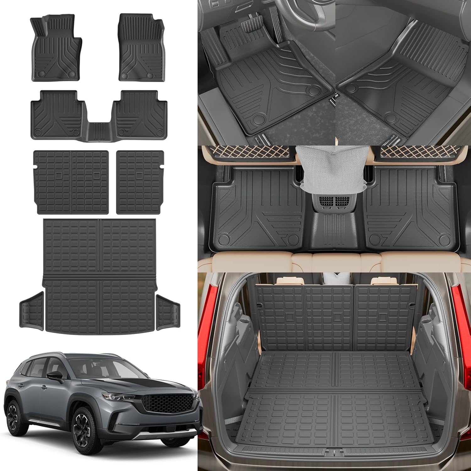 Rongtaod Floor Mats Compatible with 2023 2024 2025 2026 Mazda CX50 Cargo Mat Cargo Liner Trunk Mat Trunk Liner Back Seat Cover Protector CX-50 Accessories (Floor Mats+Trunk Mat+Backrest Mats)