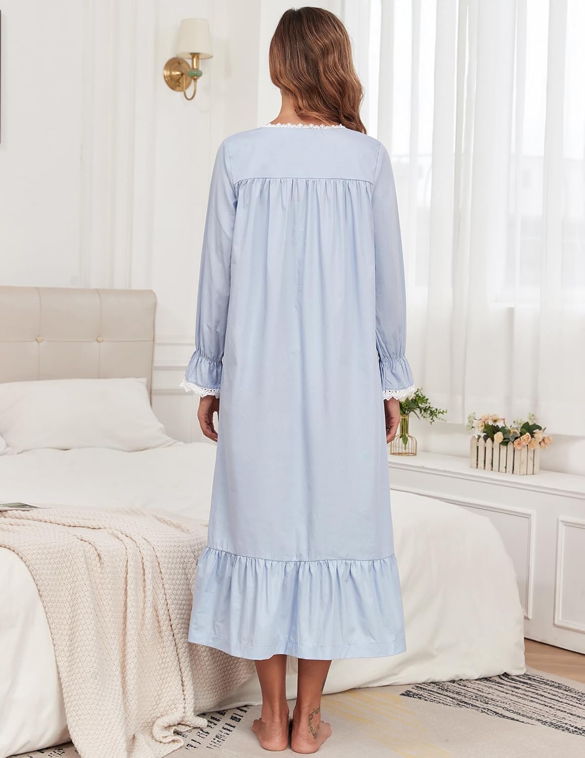 100% Cotton Nightgowns For Women Victorian Night Gown Long Sleeve House Dress With Pockets S-3XL - Image 5