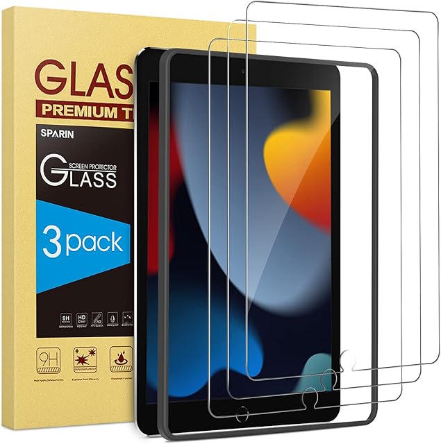 SPARIN [3 Pack Screen Protector for iPad 9th Generation and iPad 8th 7th Generation, Tempered Glass for iPad 10.2 inch 2021/2020/2019 Released, Installation Tool Included