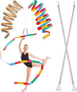 Leyndo 4 Pieces Twirling and Marching Christmas Baton - Standard Stainless Steel Mini Shaft Rod with Rubberized Tips - Complete with Dance Ribbon Streamer